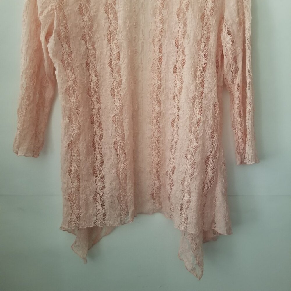 Vtg Keren Hart Women M Peach Lace Knit 3/4 Long Sleeve Lightweight Open Cardigan - Picture 8 of 13